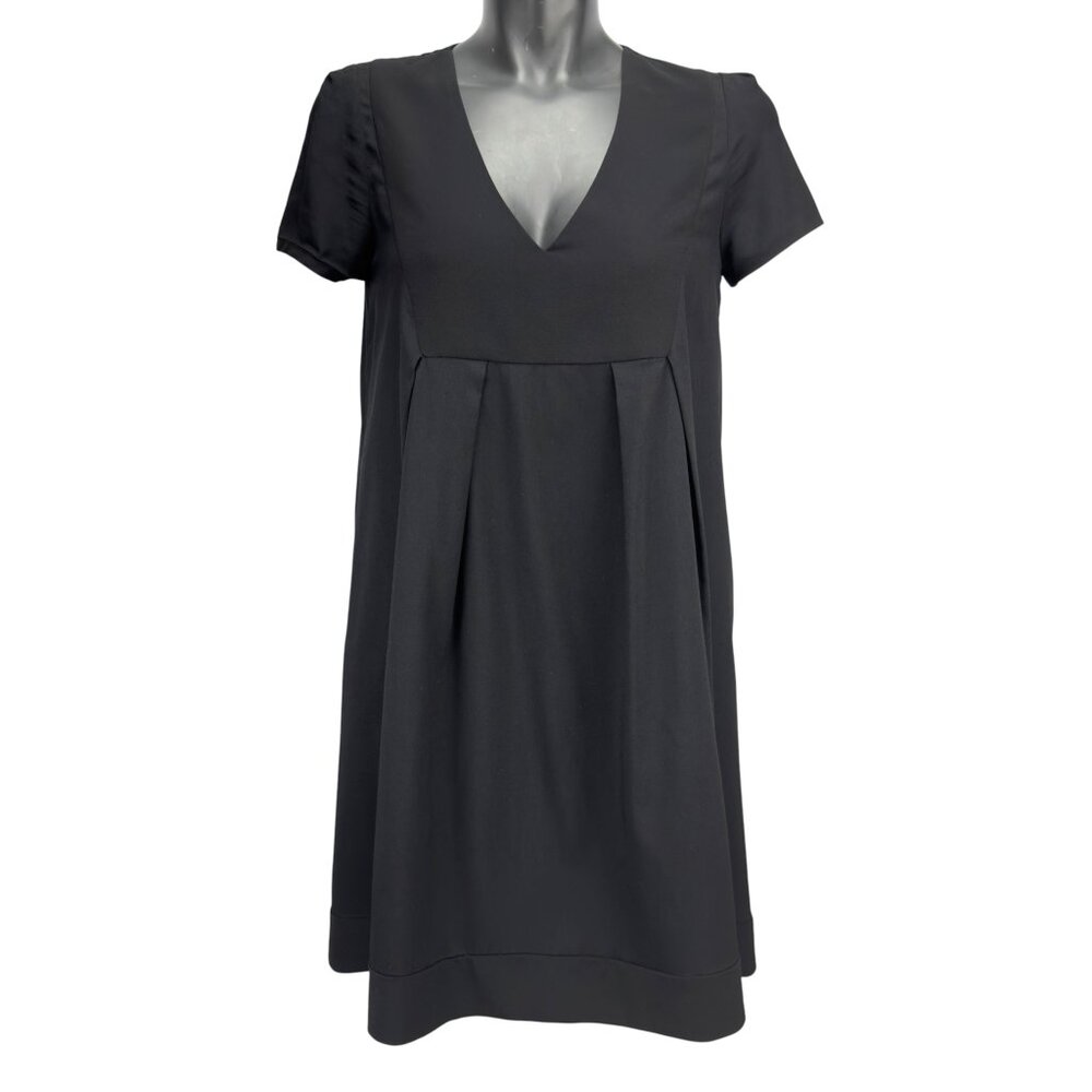 CLAUDIE PIERLOT “Romy” V-Neck Pleated Empire Waist‎ Black Shift Dress FR 38 US 6